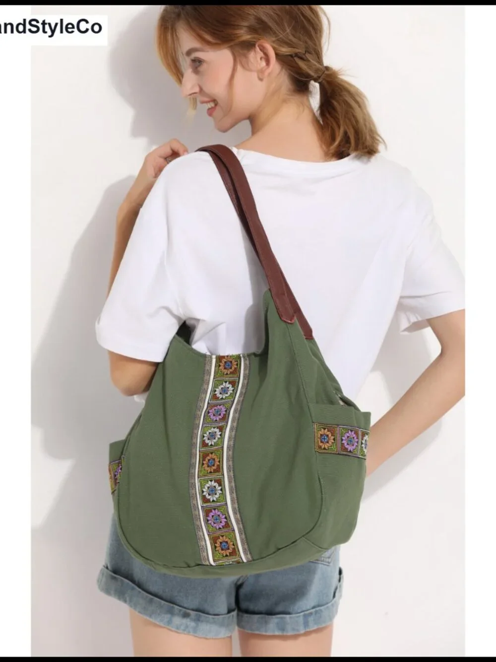 Canvas Hobo Purse Multi Pocket Tote Shoulder Bag Embroidery Ethnic